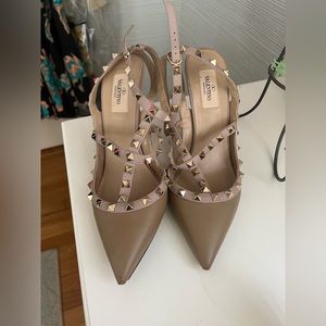 Valentino Nude Leather Rockstud Caged Pump.